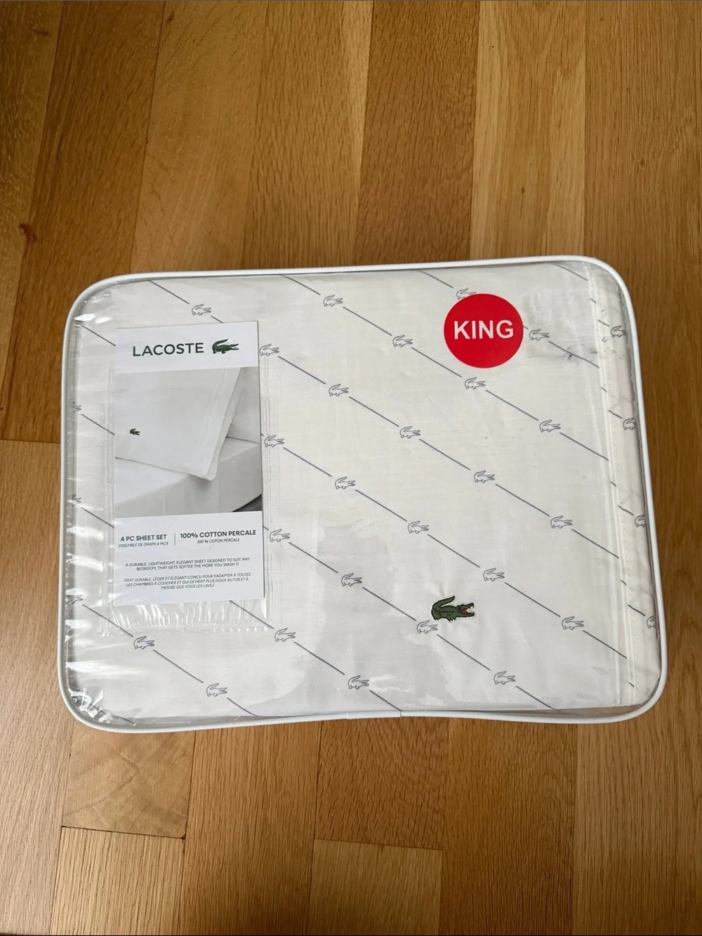 Lacoste White King Sheet Set with Green Croc Accent